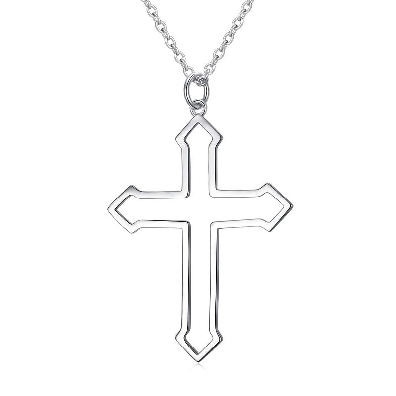 FLYOW 925 Sterling Silver Cross Pendant Necklace for Men Women, 24 Inches Silver Chain - Image 1